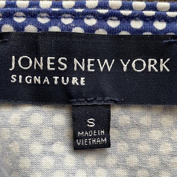 Jones New York Signature Boat Nk 3/4 Slv Polka Dot Cotton Blend Top Blue Wht S - Picture 8 of 12